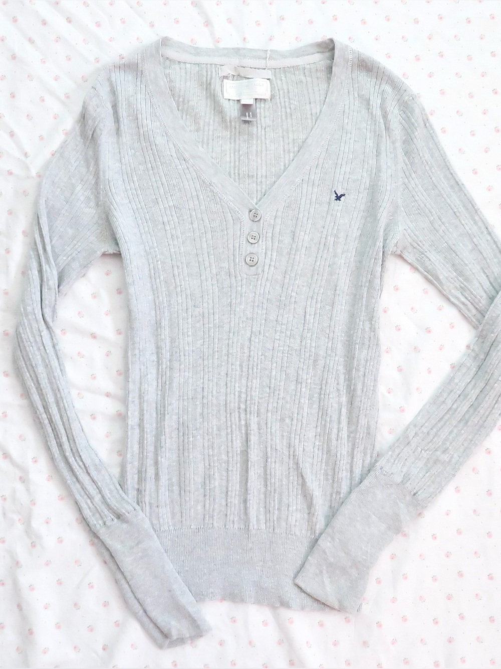 american eagle grey ribbed henley long sleeve top y2k